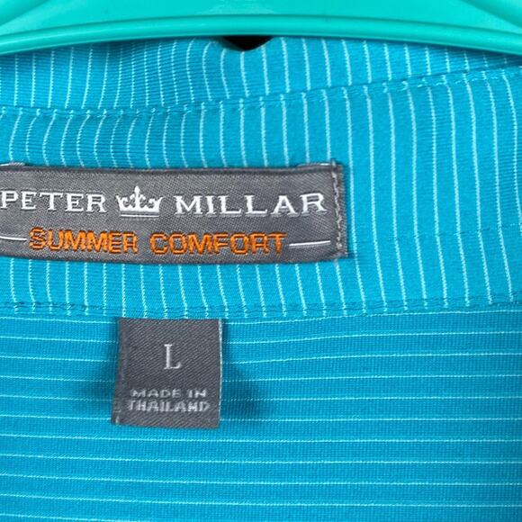 Peter Millar Summer Comfort Polo Golf Shirt Men's Large Blue Striped Causal - Picture 7 of 11